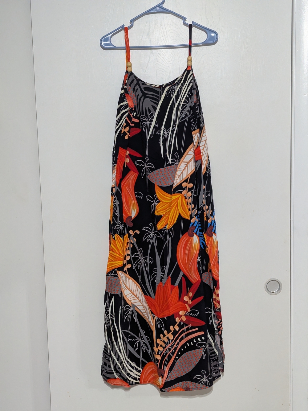 Black Floral Maxi Dress with Orange Botanical Print